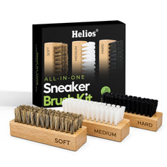 Helios All-in-One Sneaker Brush Kit | 3 Premium Cleaning Brushes (Soft, Medium & Hard)
