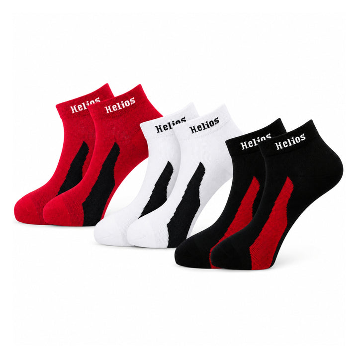 Helios Pack of 3 Cotton Ankle Socks for Men & Women | Red, White & Black