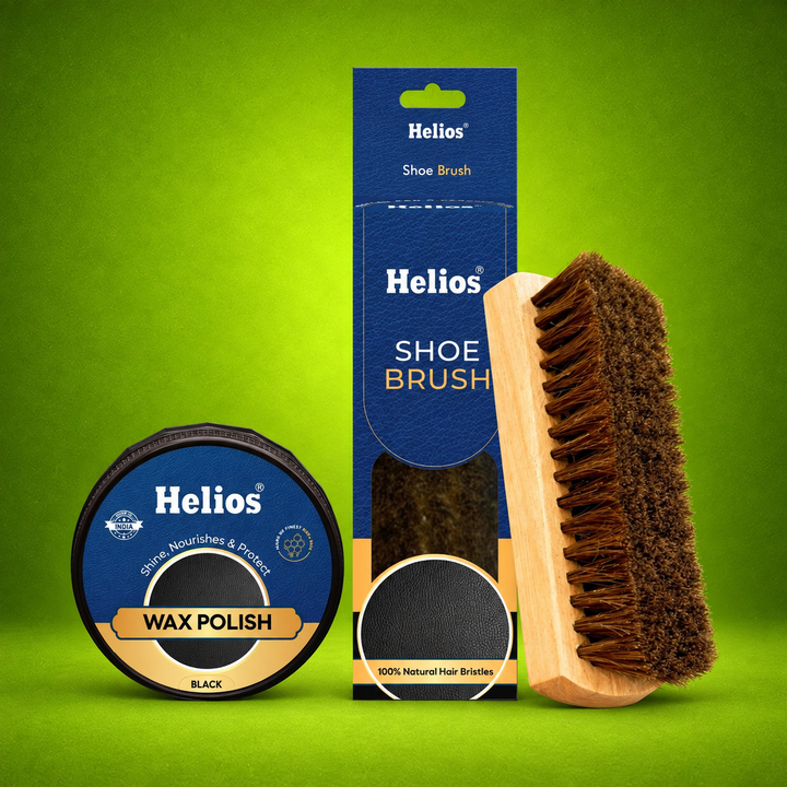 Helios Wax Shoe Polish with 100% Natural Hair Shoe Brush | Leather Shoe Care, Shine & Polish Combo