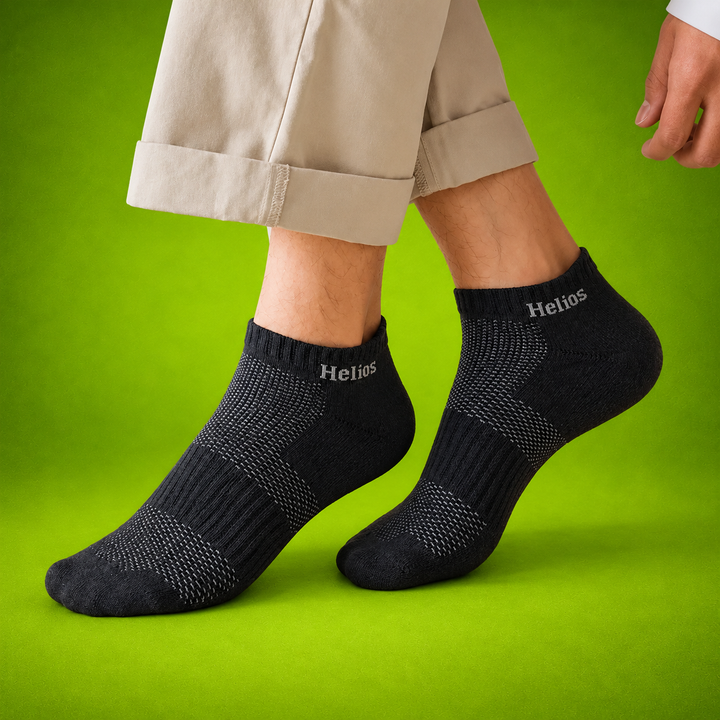 Helios Bamboo Ankle Socks for Men & Women | Breathable Anti-Odour Cushioned Sports Socks | Black, Navy & White