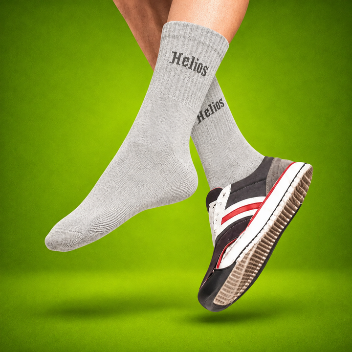 Helios Cotton Crew Socks Pack of 3 Pairs for Men & Women | Soft Breathable Daily Wear Socks | Black Grey Navy Blue