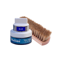 Helios Shoe Cream Glass Jar with Applicator with Helios Horse Hair Shoe Brush - (Light Brown, 6.5 Inch)