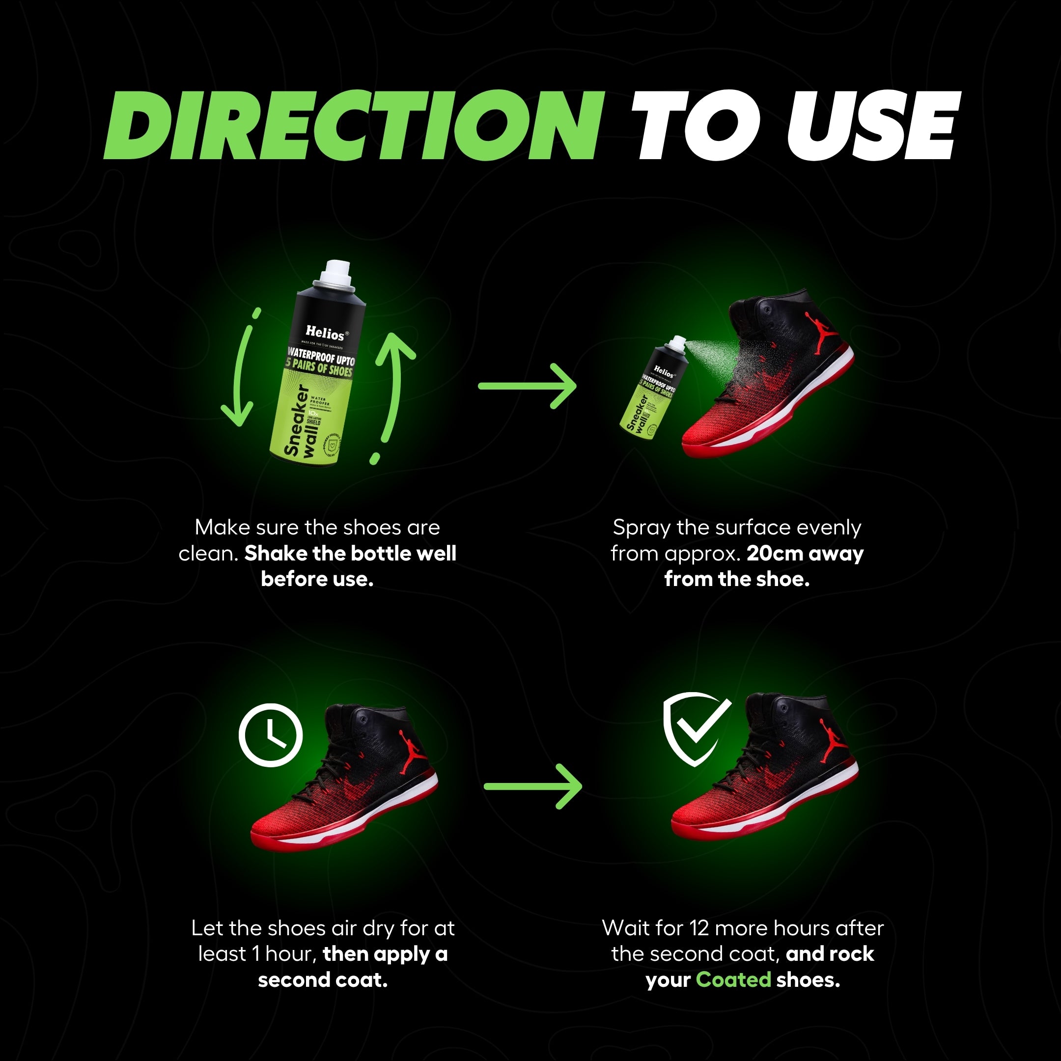 Helios 100 ml Sneaker Wall Waterproof Spray + 150 ml Sports & Sneaker Shoe Care Kit with Wooden Brush | Shoe Protection & Cleaning Combo