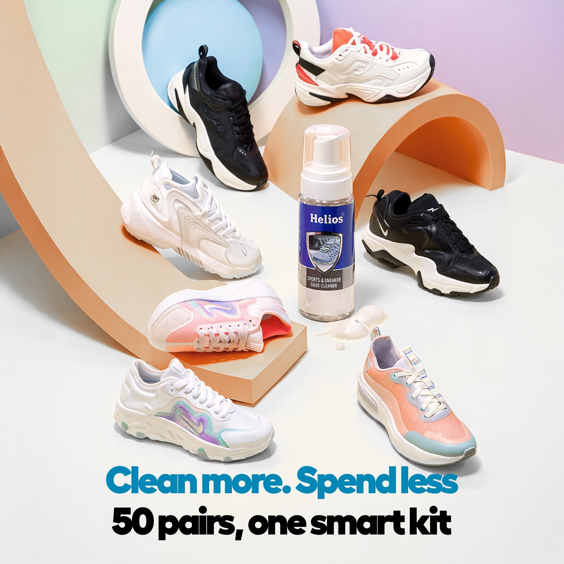 Helios 100 ml Sneaker Wall Waterproof Spray + 150 ml Sports & Sneaker Shoe Care Kit with Wooden Brush | Shoe Protection & Cleaning Combo