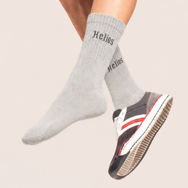 Helios Cotton Crew Socks Pack of 3 Pairs for Men & Women | Soft Breathable Daily Wear Socks | Black Grey Navy Blue