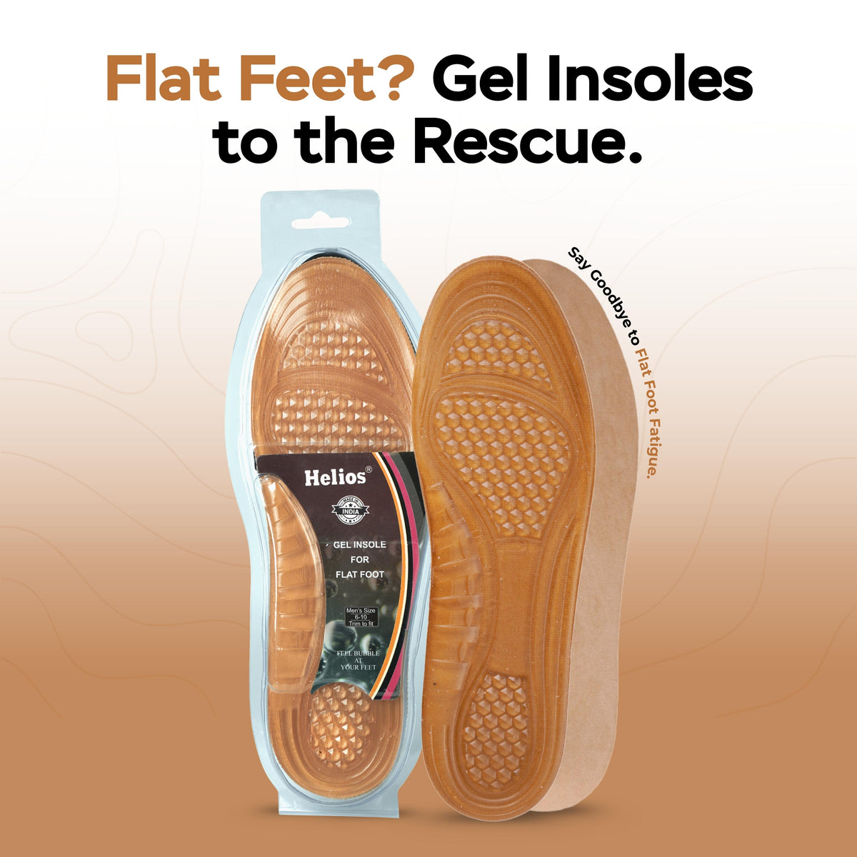 Helios Gel Insole for Flat Foot for Men – Trim to Fit Size 6-10