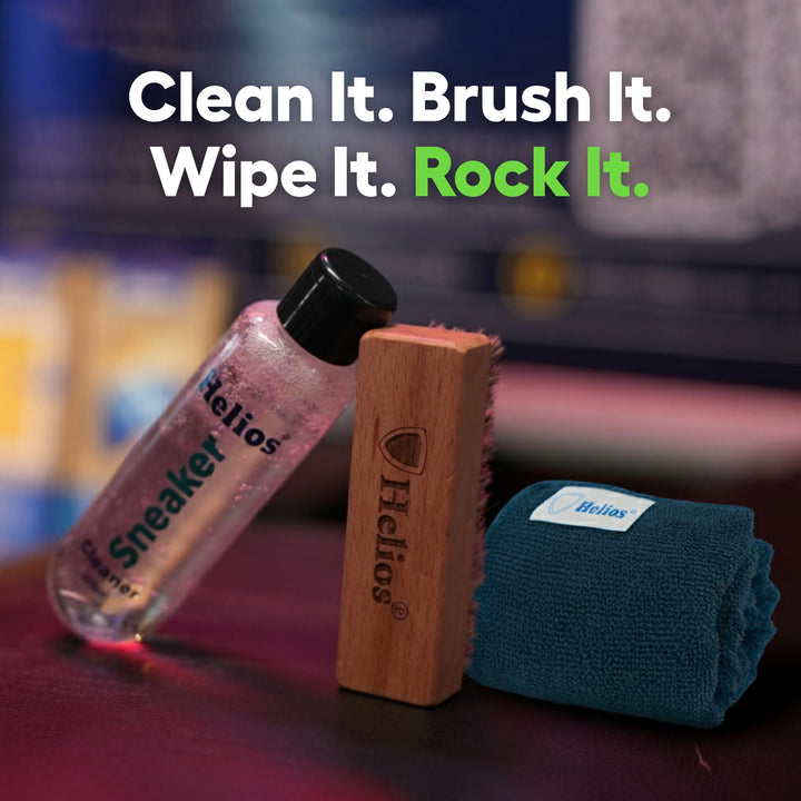 Helios Super Sneaker Cleaner Kit 125 ml with Microfiber Cleaning Cloth | Shoe Cleaning Kit with Microfiber Towel | Shoes Cleaner | Shoe Cleaning Solution with All Purpose Shoe Brush