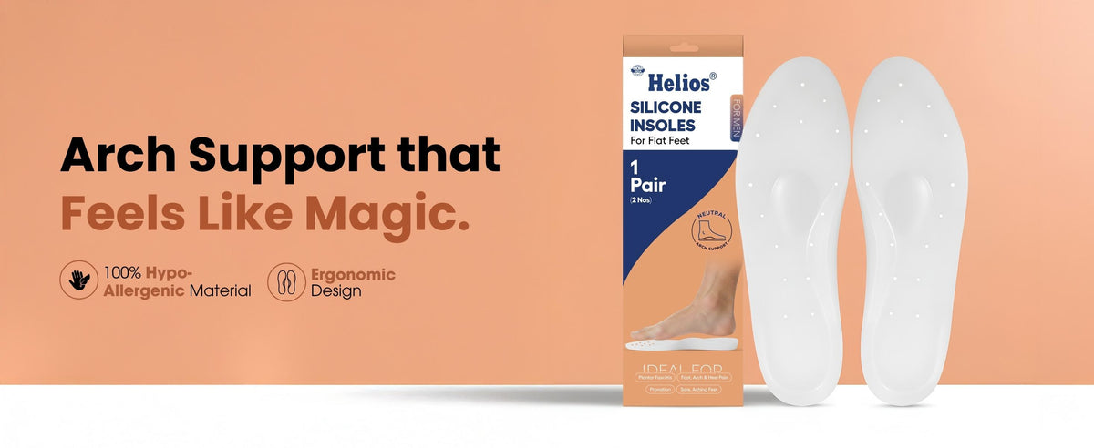 Helios Silicone Insoles for Men & Women | Arch Support & Metatarsal Cushion Shoe Inserts | Shock Absorbing, Anti-Slip, Breathable, Washable Insoles for Flat Feet & All-Day Comfort — product feature 1
