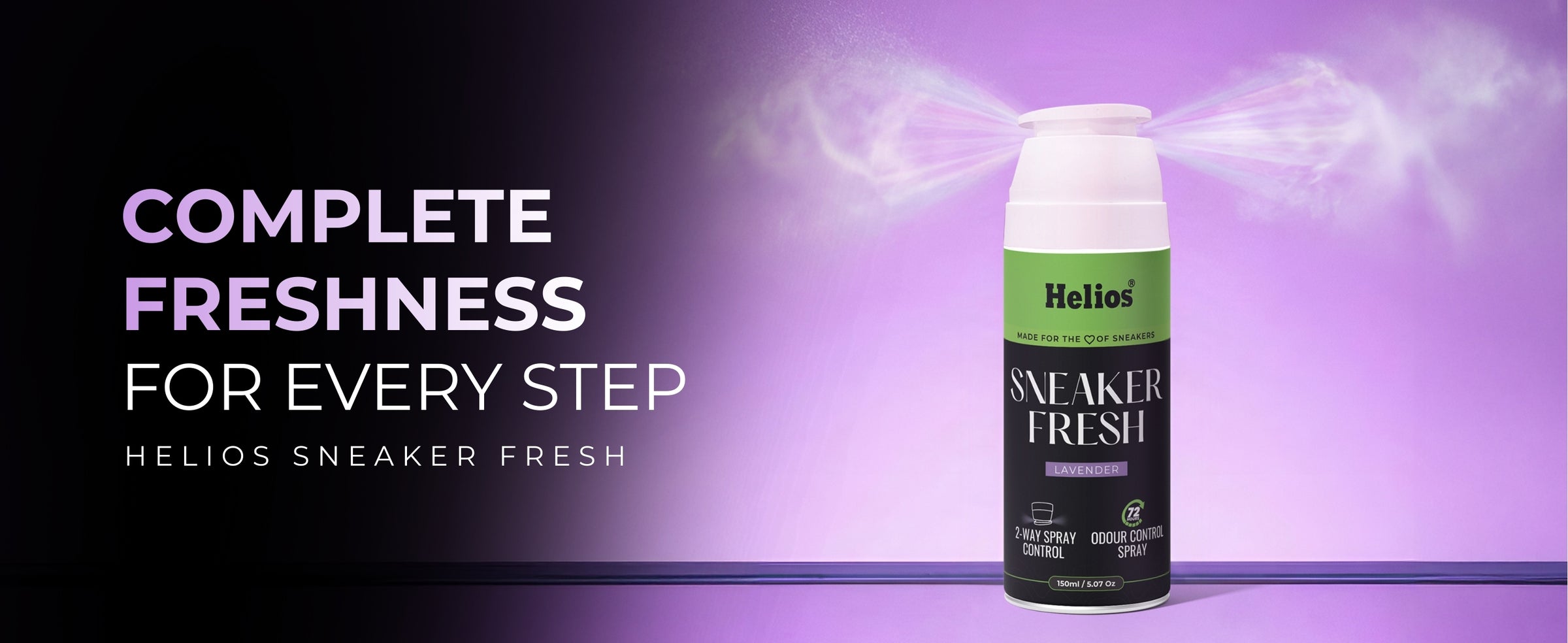 Helios Sneaker Fresh Lavender Shoe Deodorizer Spray 150ml | Shoe Freshener & Odour Eliminator | Long-Lasting Freshness | Dual Spray Technology — product feature 1