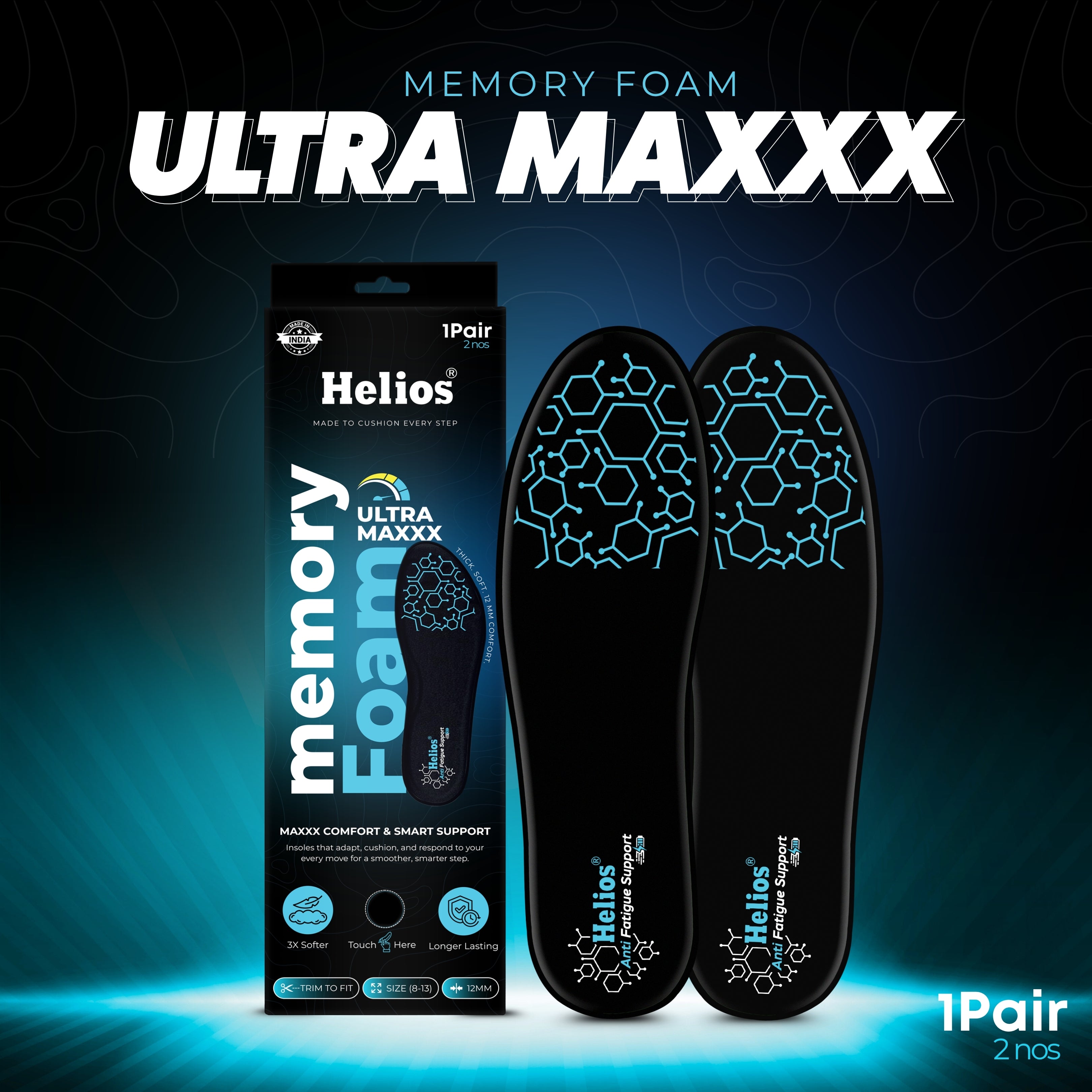 Helios Memory Foam Ultra Max Insole  (TRIM TO FIT SIZE 8-13)