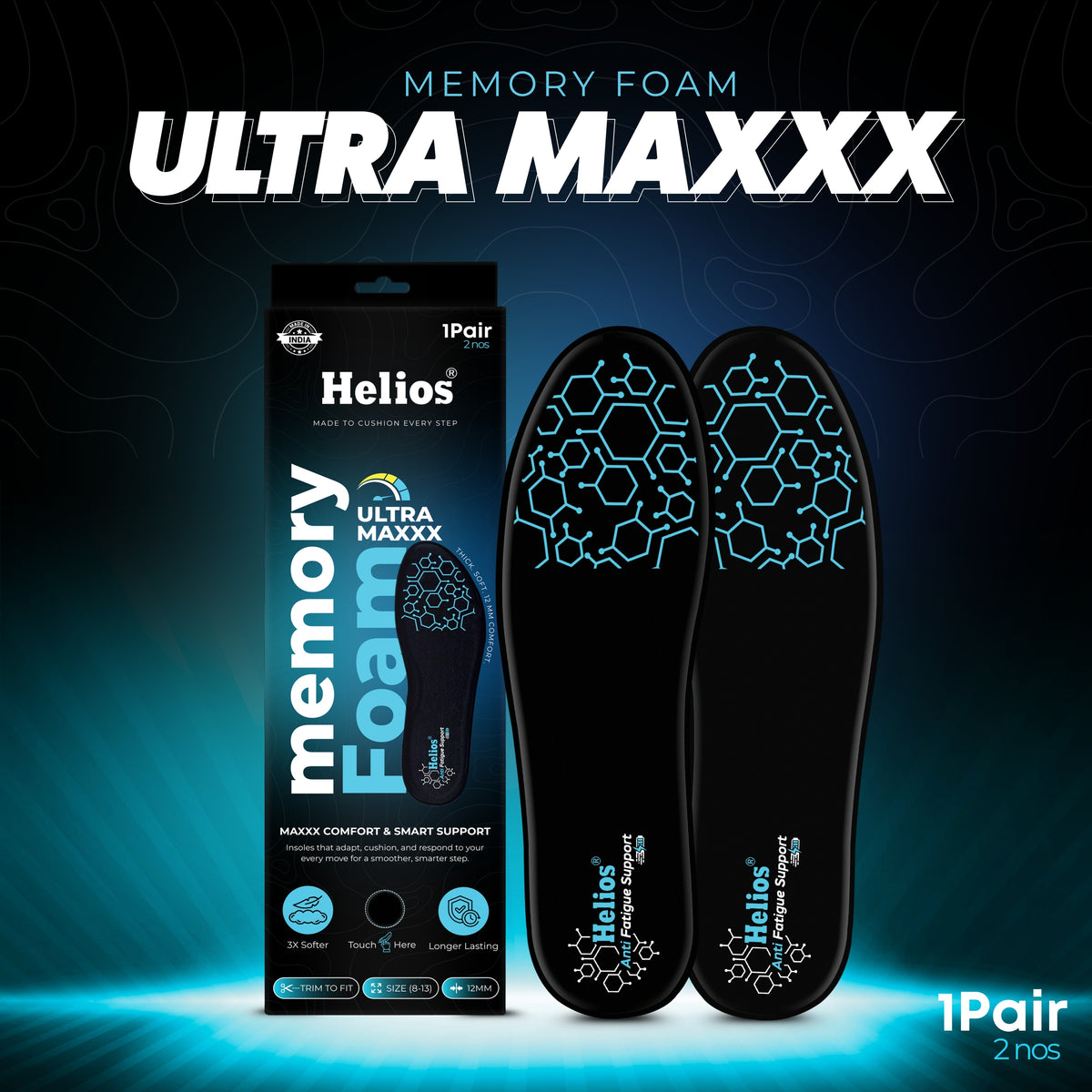 Helios Memory Foam Ultra Max Insole  (TRIM TO FIT SIZE 8-13)