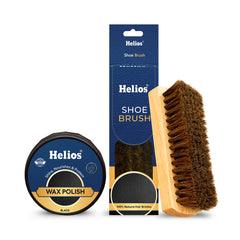Helios Wax Shoe Polish with 100% Natural Hair Shoe Brush | Leather Shoe Care, Shine & Polish Combo
