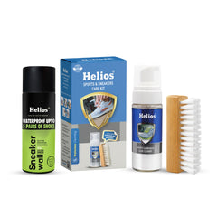 Helios 100 ml Sneaker Wall Waterproof Spray + 150 ml Sports & Sneaker Shoe Care Kit with Wooden Brush | Shoe Protection & Cleaning Combo