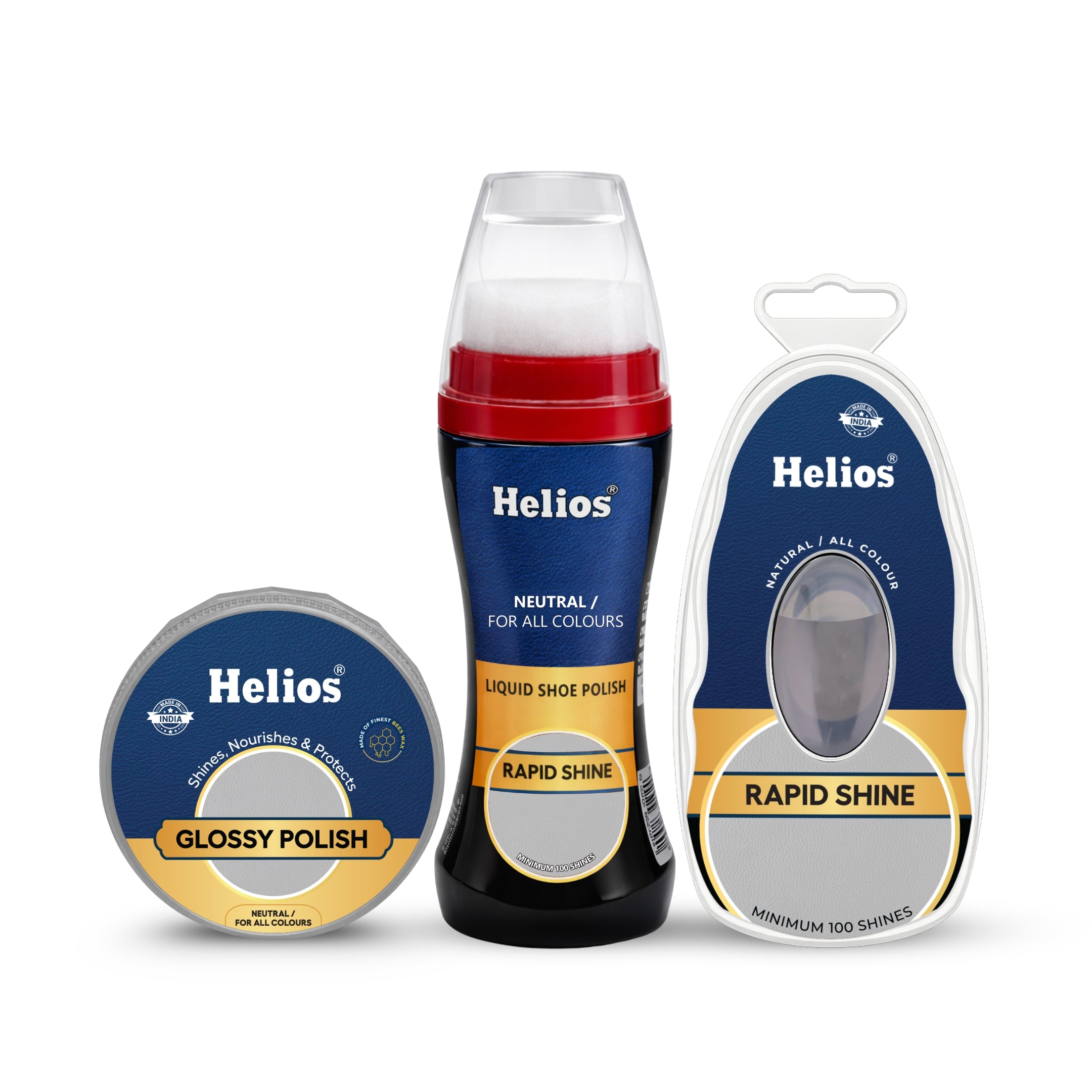 Helios 3-in-1 Shoe Care Combo – Liquid Polish, Wax Polish & Rapid Shine