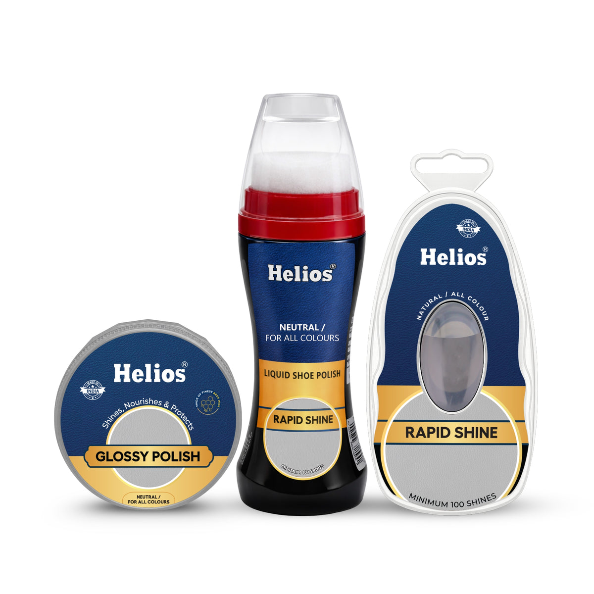 Helios 3-in-1 Shoe Care Combo – Liquid Polish, Wax Polish & Rapid Shine