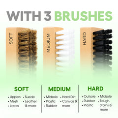 Helios All-in-One Sneaker Brush Kit | 3 Premium Cleaning Brushes (Soft, Medium & Hard)