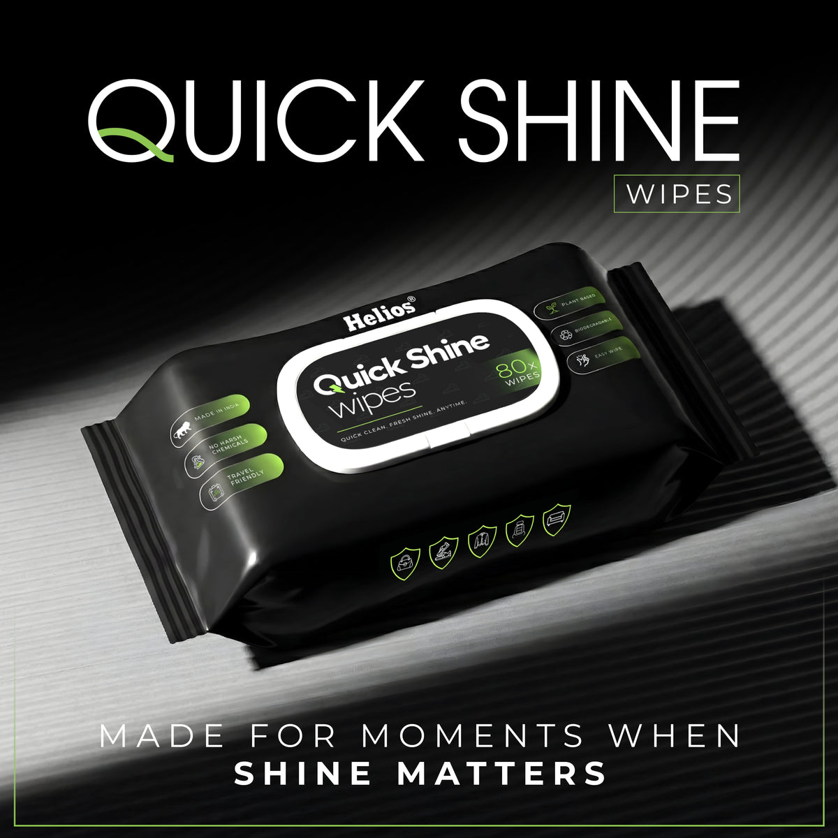 Helios Quick Shine Shoe Wipes Pack of 80