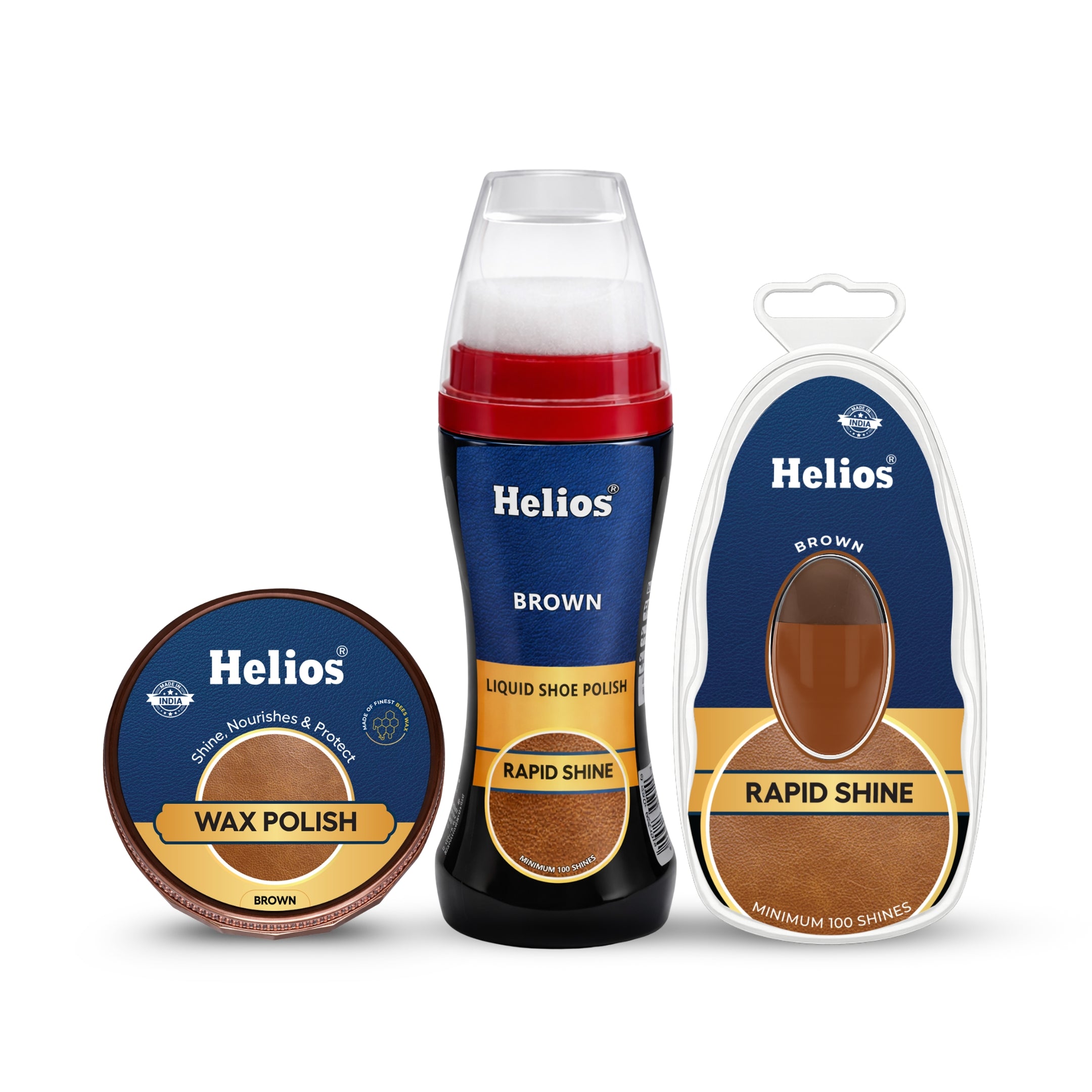Helios 3-in-1 Shoe Care Combo – Liquid Polish, Wax Polish & Rapid Shine