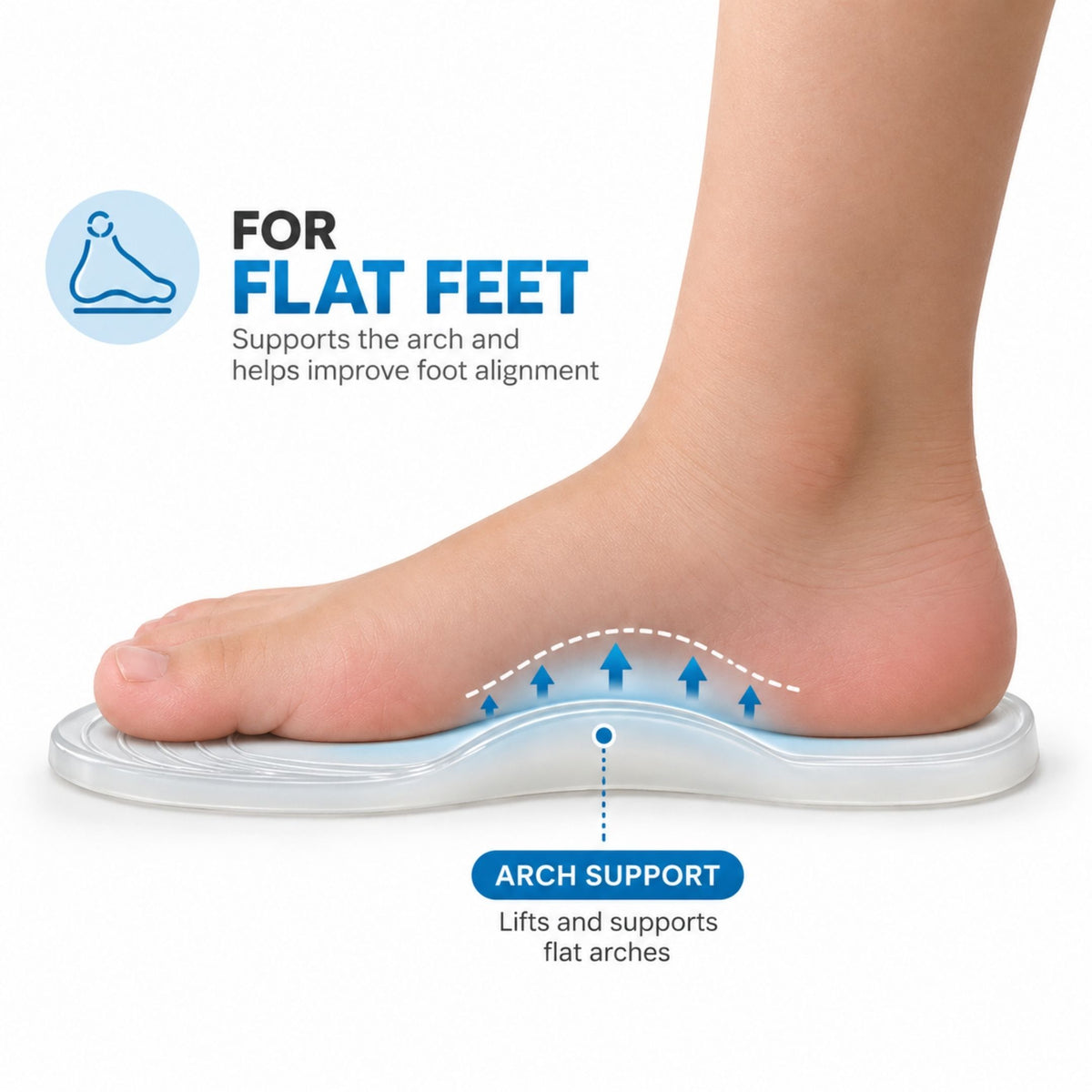 Helios Kids Silicone Arch Support Insole for Shoes | Soft & Comfortable Foot Arch Support | Helps Reduce Foot & Leg Fatigue | Universal Fit Size 5 to 10 | 1 Pair