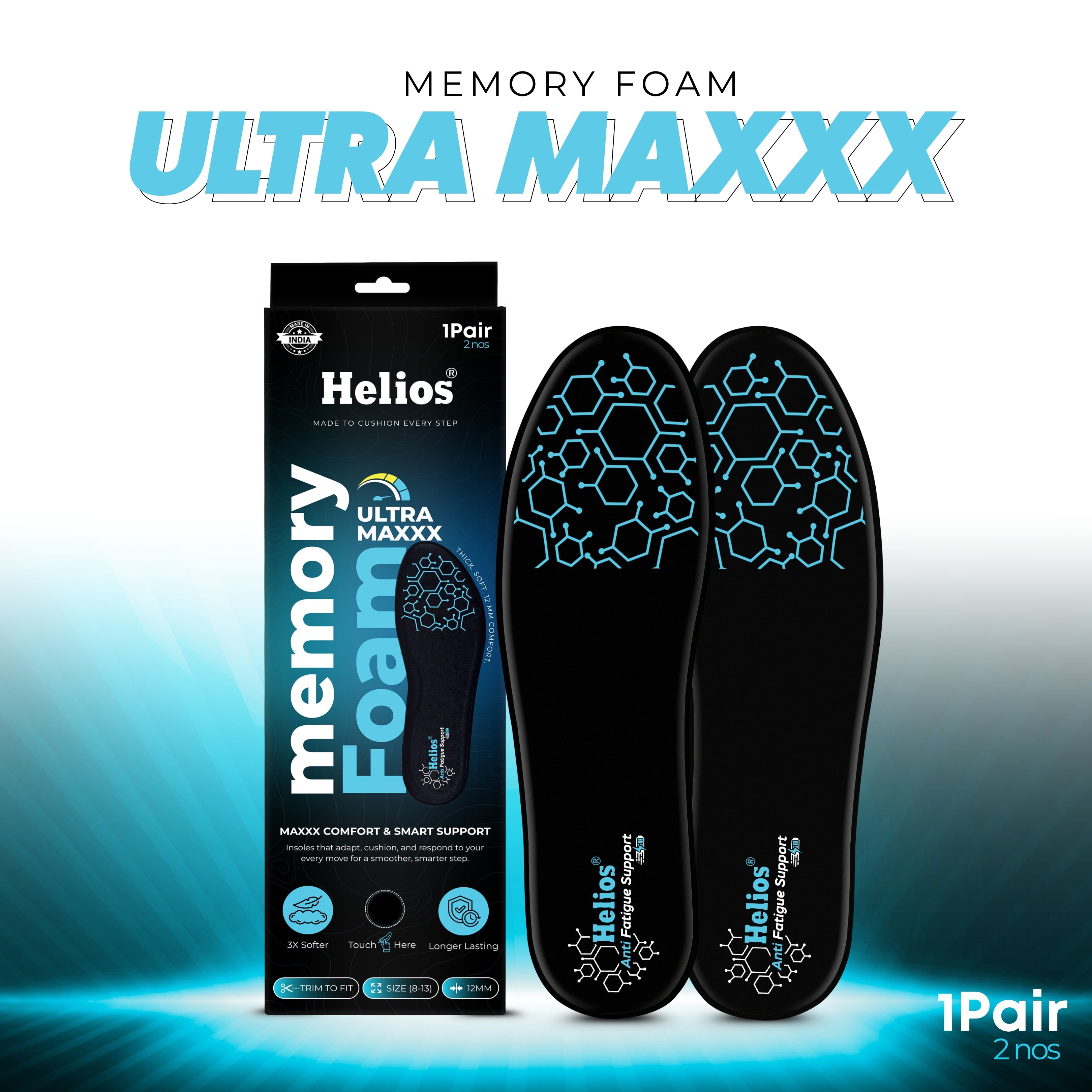 Helios Memory Foam Ultra Max Insole  (TRIM TO FIT SIZE 8-13)