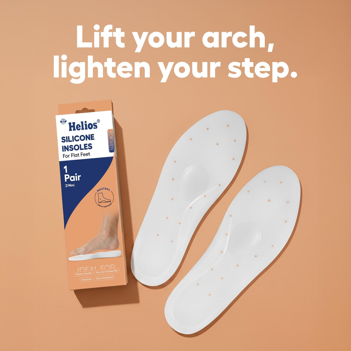 Helios Silicone Insoles for Men & Women | Arch Support & Metatarsal Cushion Shoe Inserts | Shock Absorbing, Anti-Slip, Breathable, Washable Insoles for Flat Feet & All-Day Comfort