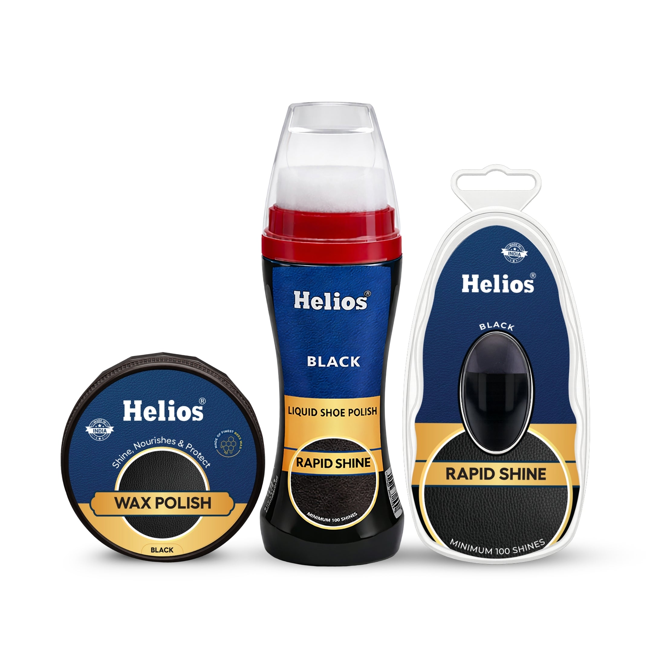 Helios 3-in-1 Shoe Care Combo – Liquid Polish, Wax Polish & Rapid Shine