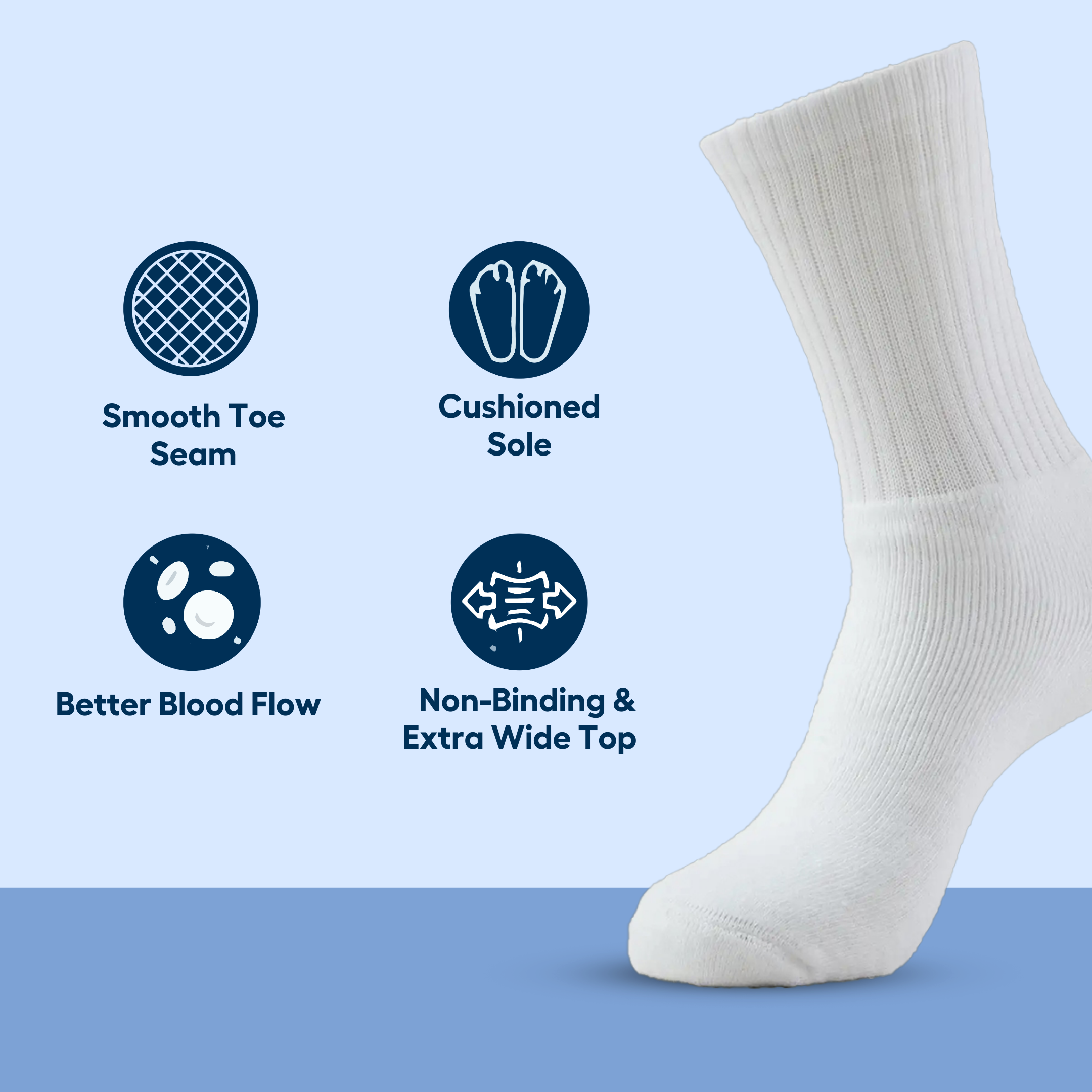 Helios Diabetic Socks for Men Women Recommended for Diabetic Hypertensives Sensitives Feet || Ultra-Soft Cushioned Sole|Prevents Injuries&Blisters || Unisex,Free Size || White Color 1Pair.