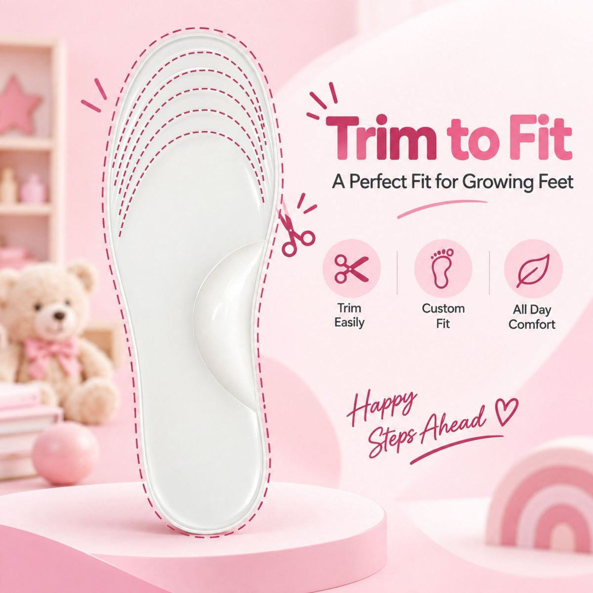Helios Kids Silicone Arch Support Insole for Shoes | Soft & Comfortable Foot Arch Support | Helps Reduce Foot & Leg Fatigue | Universal Fit Size 5 to 10 | 1 Pair