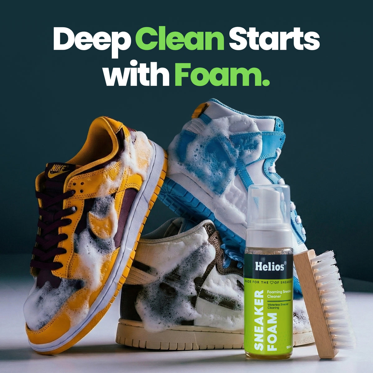 Helios Advanced Sport & Sneaker Cleaner Kit with Micro Fiber Cloth & Foot fresh.