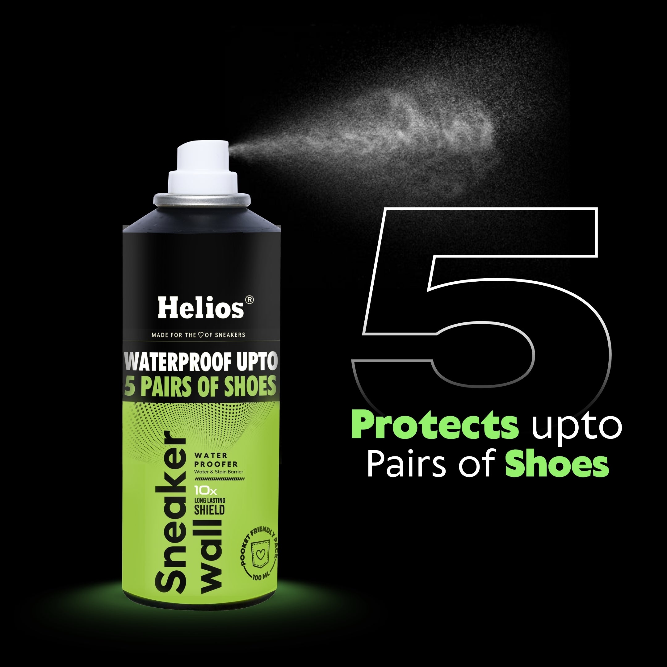 Helios 100 ml Sneaker Wall Waterproof Spray + 150 ml Sports & Sneaker Shoe Care Kit with Wooden Brush | Shoe Protection & Cleaning Combo