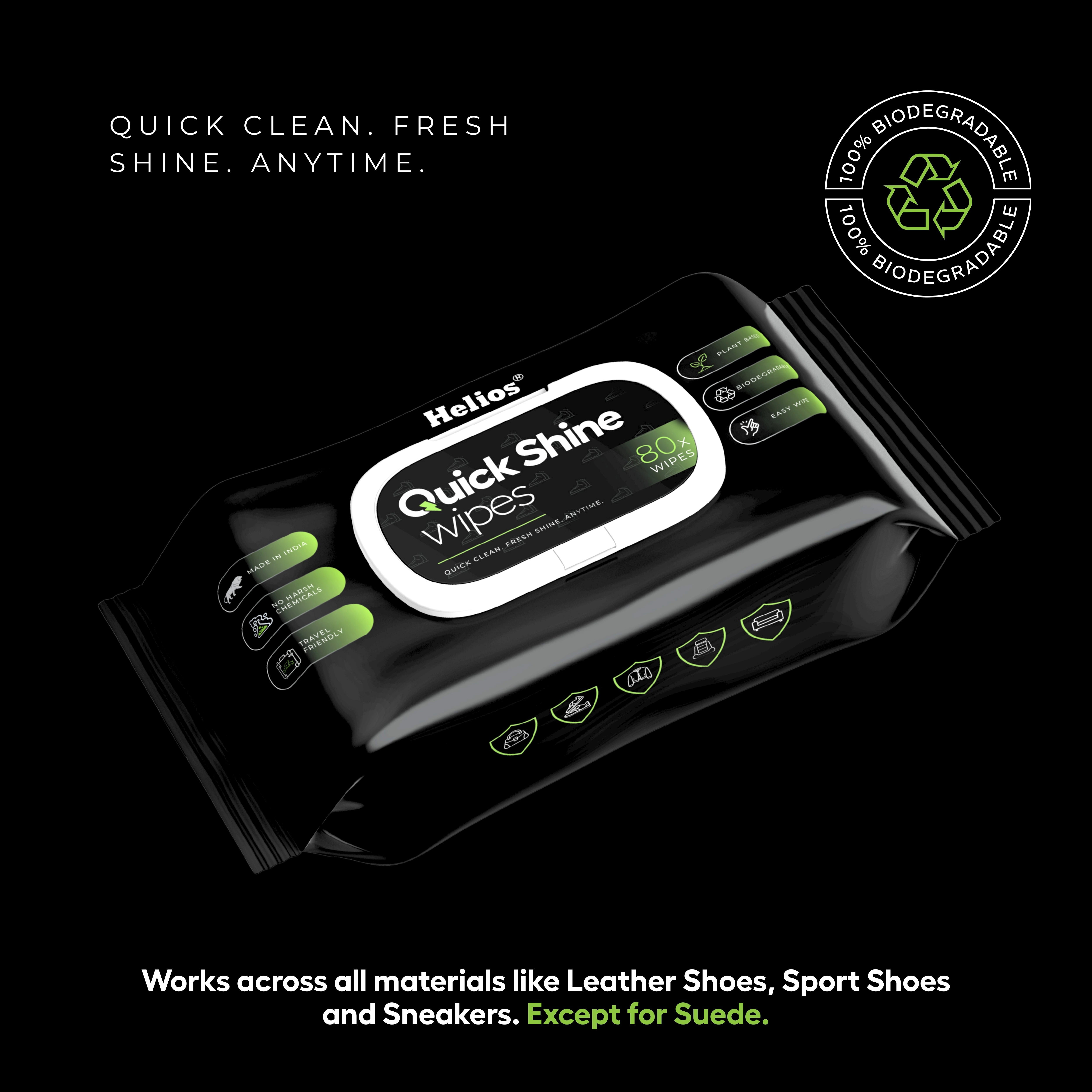 Helios Quick Shine Shoe Wipes Pack of 80