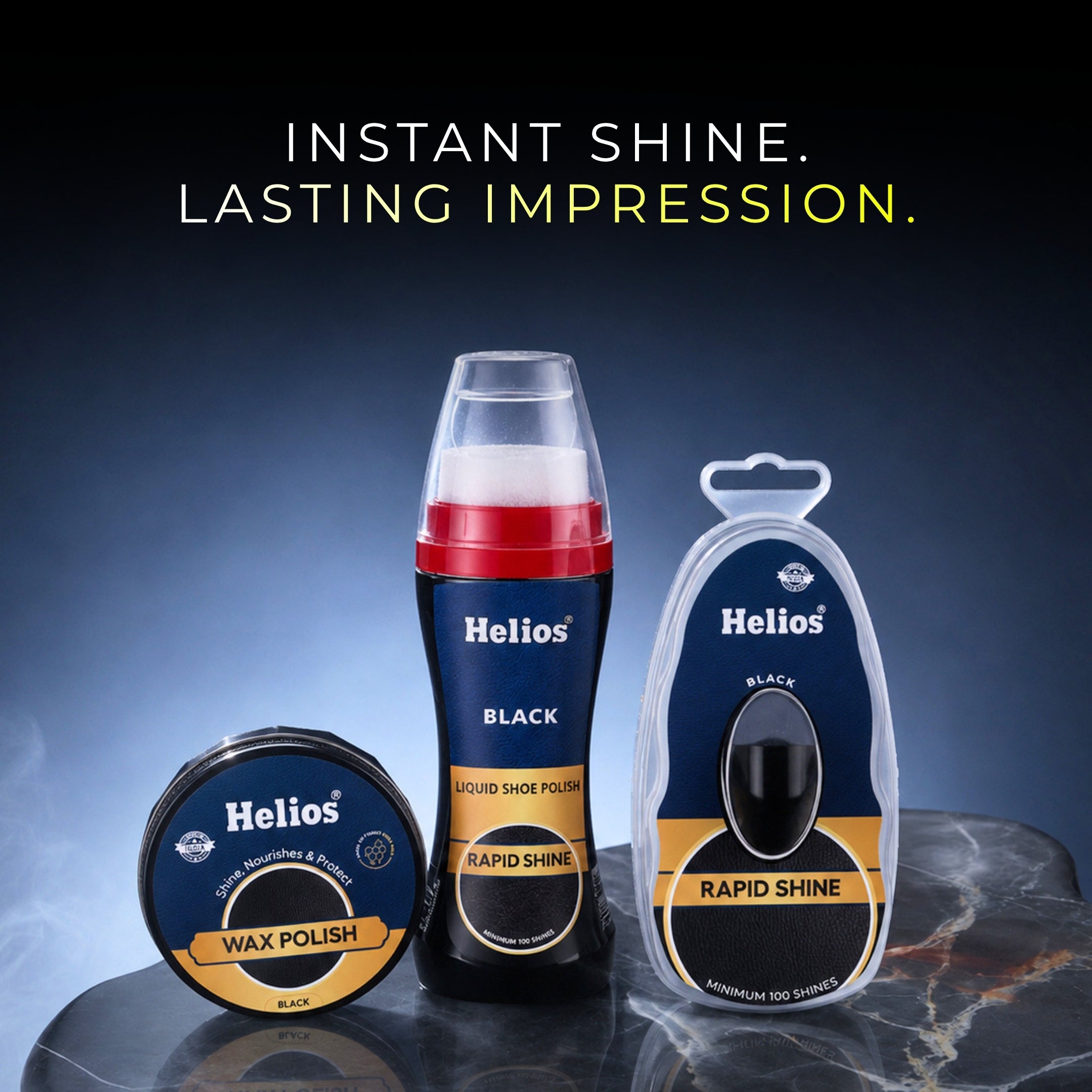 Helios 3-in-1 Shoe Care Combo – Liquid Polish, Wax Polish & Rapid Shine