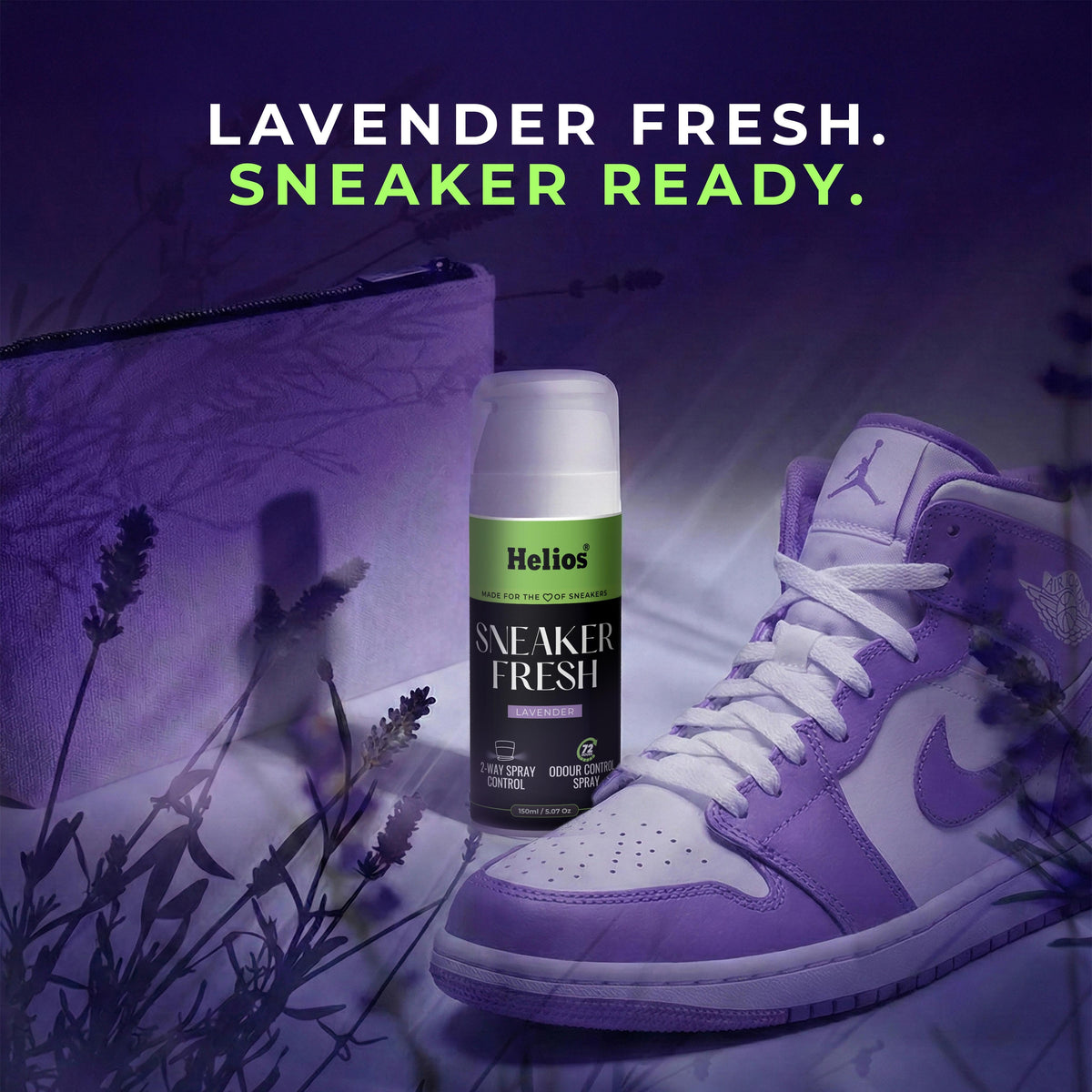 Helios Sneaker Fresh Lavender Shoe Deodorizer Spray 150ml | Shoe Freshener & Odour Eliminator | Long-Lasting Freshness | Dual Spray Technology