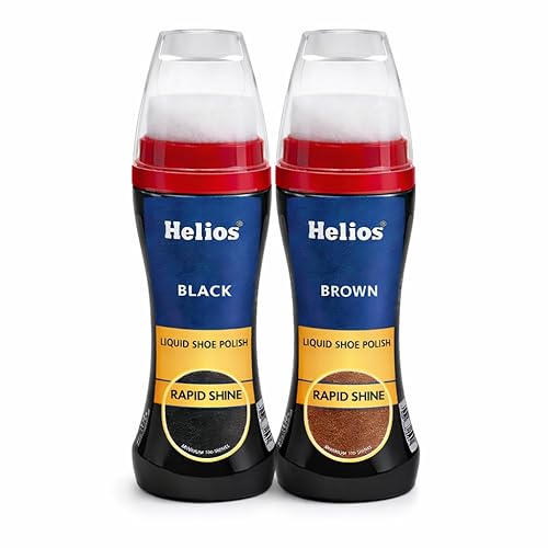 Helios Liquid Shoe Polish – Instant Shine & Color Restore for Leather Shoes | Black & Brown | Easy Sponge Applicator