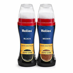 Helios Liquid Shoe Polish – Instant Shine & Color Restore for Leather Shoes | Black & Brown | Easy Sponge Applicator