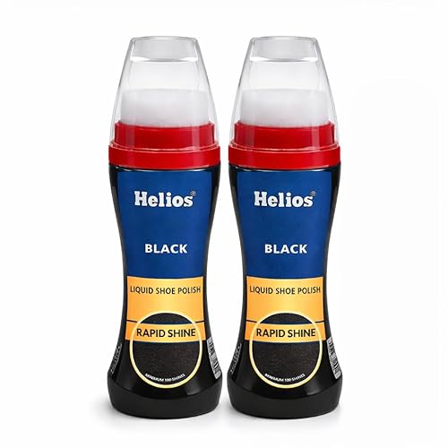 Helios Liquid Shoe Polish – Instant Shine & Color Restore for Leather Shoes | Black & Brown | Easy Sponge Applicator