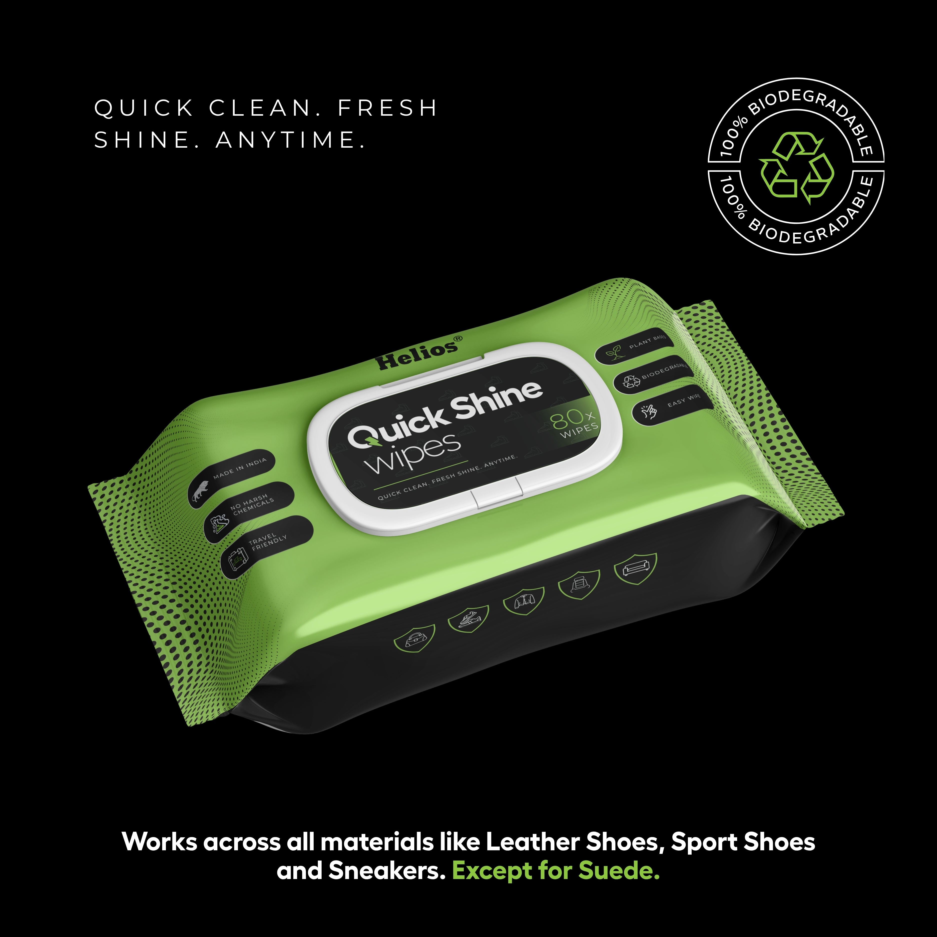 Helios Quick Shine Shoe Wipes Pack of 80