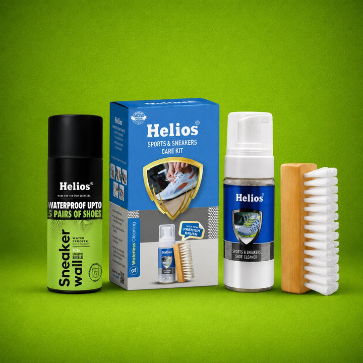 Helios 100 ml Sneaker Wall Waterproof Spray + 150 ml Sports & Sneaker Shoe Care Kit with Wooden Brush | Shoe Protection & Cleaning Combo