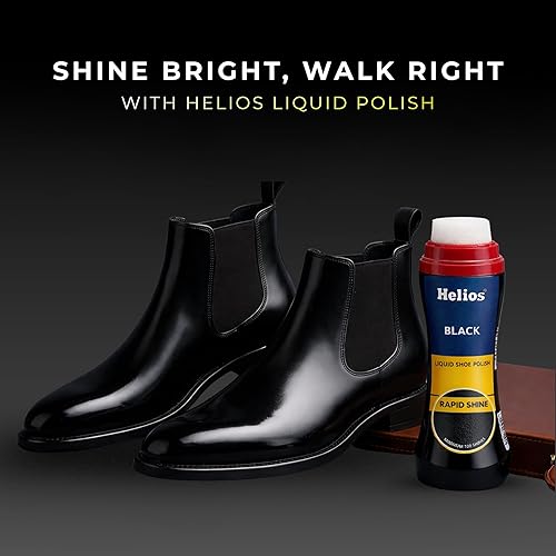 Helios Liquid Shoe Polish – Instant Shine & Color Restore for Leather Shoes | Black & Brown | Easy Sponge Applicator