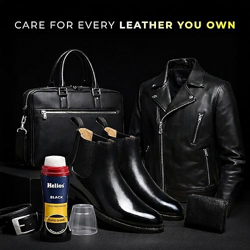 Helios Liquid Shoe Polish – Instant Shine & Color Restore for Leather Shoes | Black & Brown | Easy Sponge Applicator