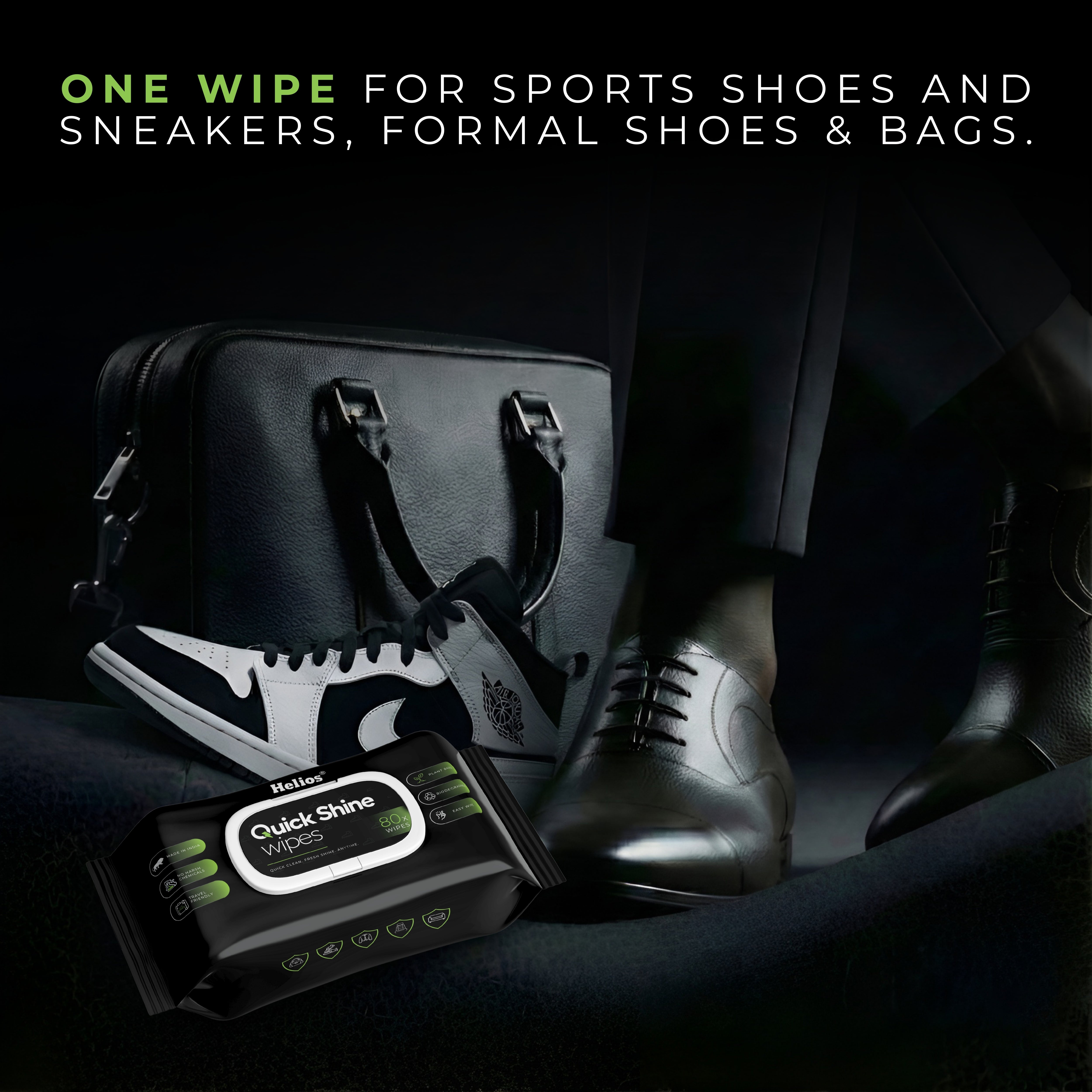 Helios Quick Shine Shoe Wipes Pack of 80