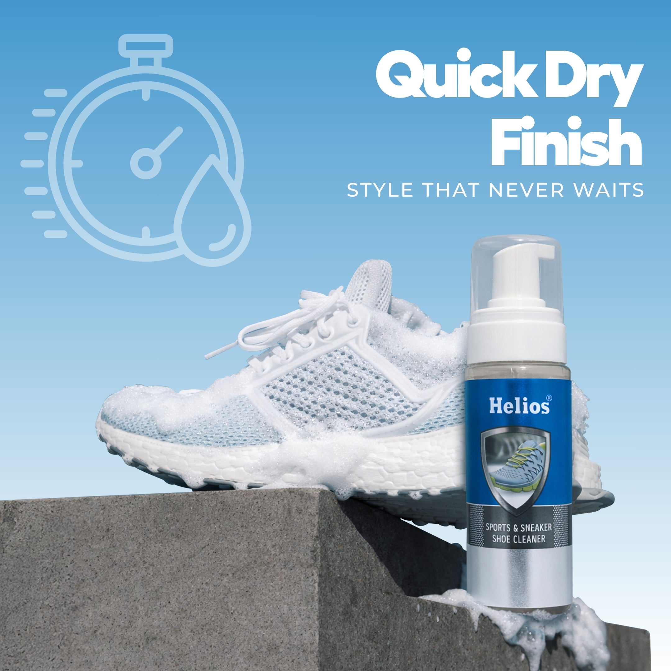 Helios 100 ml Sneaker Wall Waterproof Spray + 150 ml Sports & Sneaker Shoe Care Kit with Wooden Brush | Shoe Protection & Cleaning Combo
