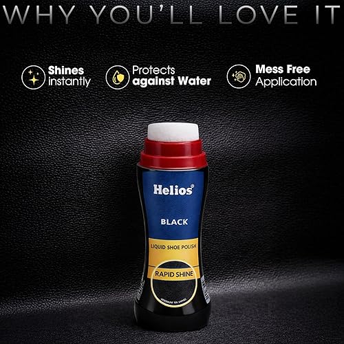 Helios Liquid Shoe Polish – Instant Shine & Color Restore for Leather Shoes | Black & Brown | Easy Sponge Applicator
