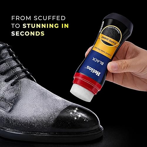 Helios Liquid Shoe Polish – Instant Shine & Color Restore for Leather Shoes | Black & Brown | Easy Sponge Applicator