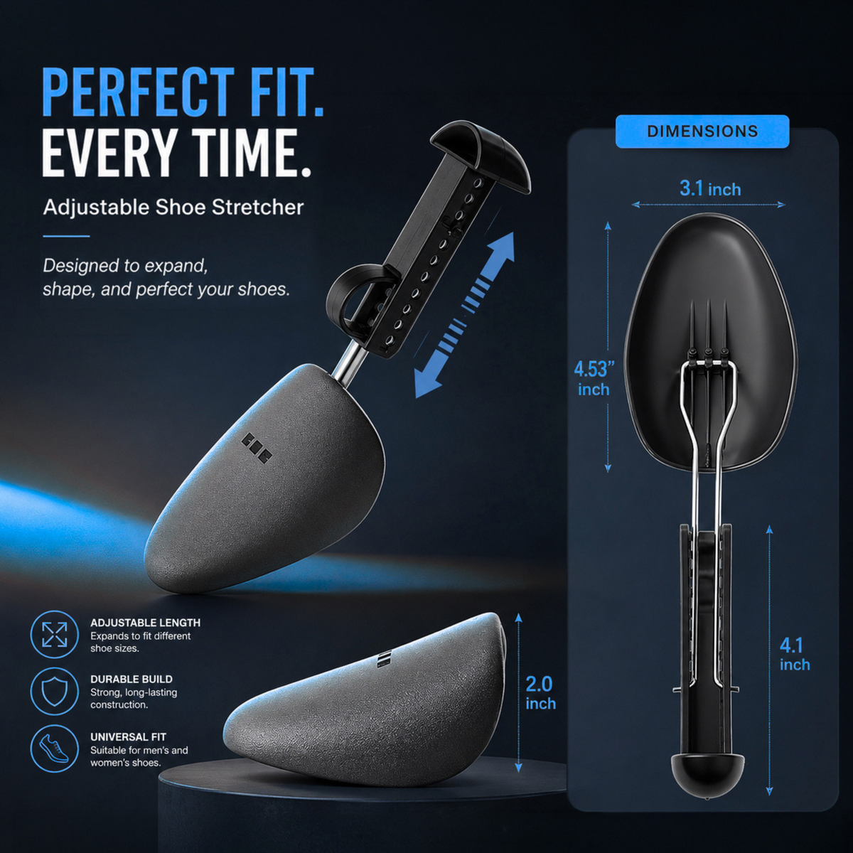 Helios Plastic Shoe Trees for Men , Adjustable Shoe Shaper & Protector, Shoe Keeper for Maintaining Shape, UK Size 6 To 11