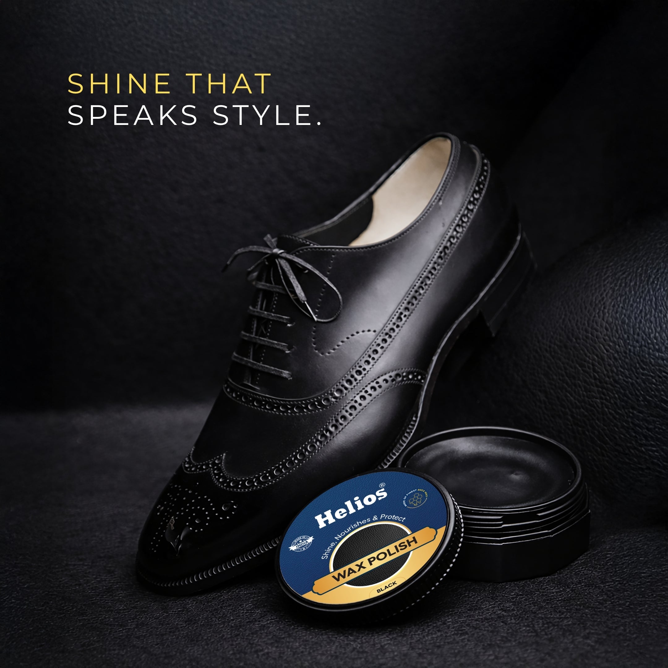 Helios Wax Shoe Polish with 100% Natural Hair Shoe Brush | Leather Shoe Care, Shine & Polish Combo