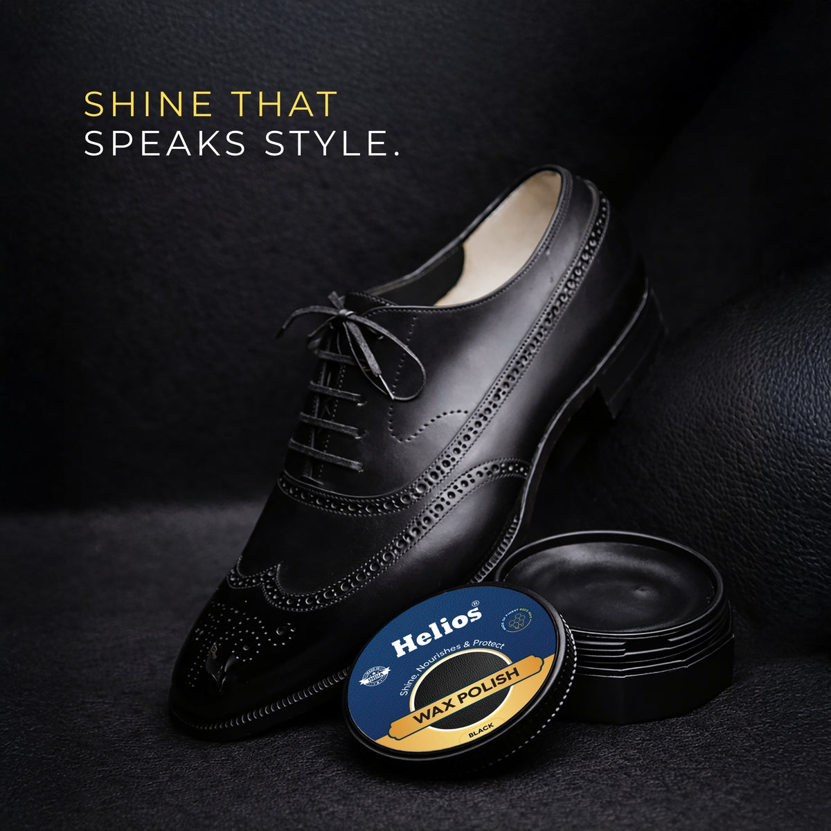 Helios Wax Shoe Polish with 100% Natural Hair Shoe Brush | Leather Shoe Care, Shine & Polish Combo
