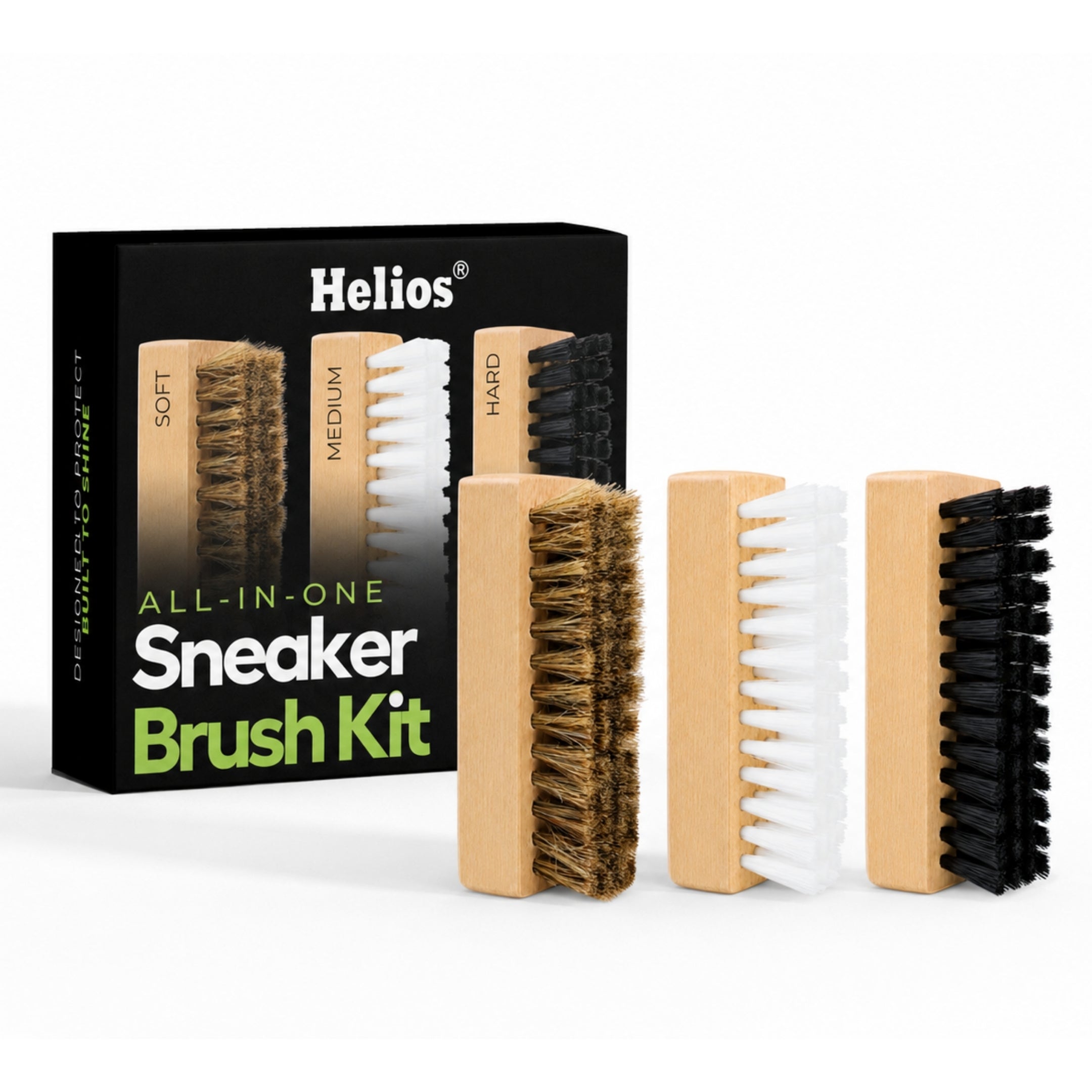Helios All-in-One Sneaker Brush Kit | 3 Premium Cleaning Brushes (Soft, Medium & Hard)