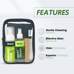 Helios Advanced Sport & Sneaker Cleaner Kit with Micro Fiber Cloth & Foot fresh.