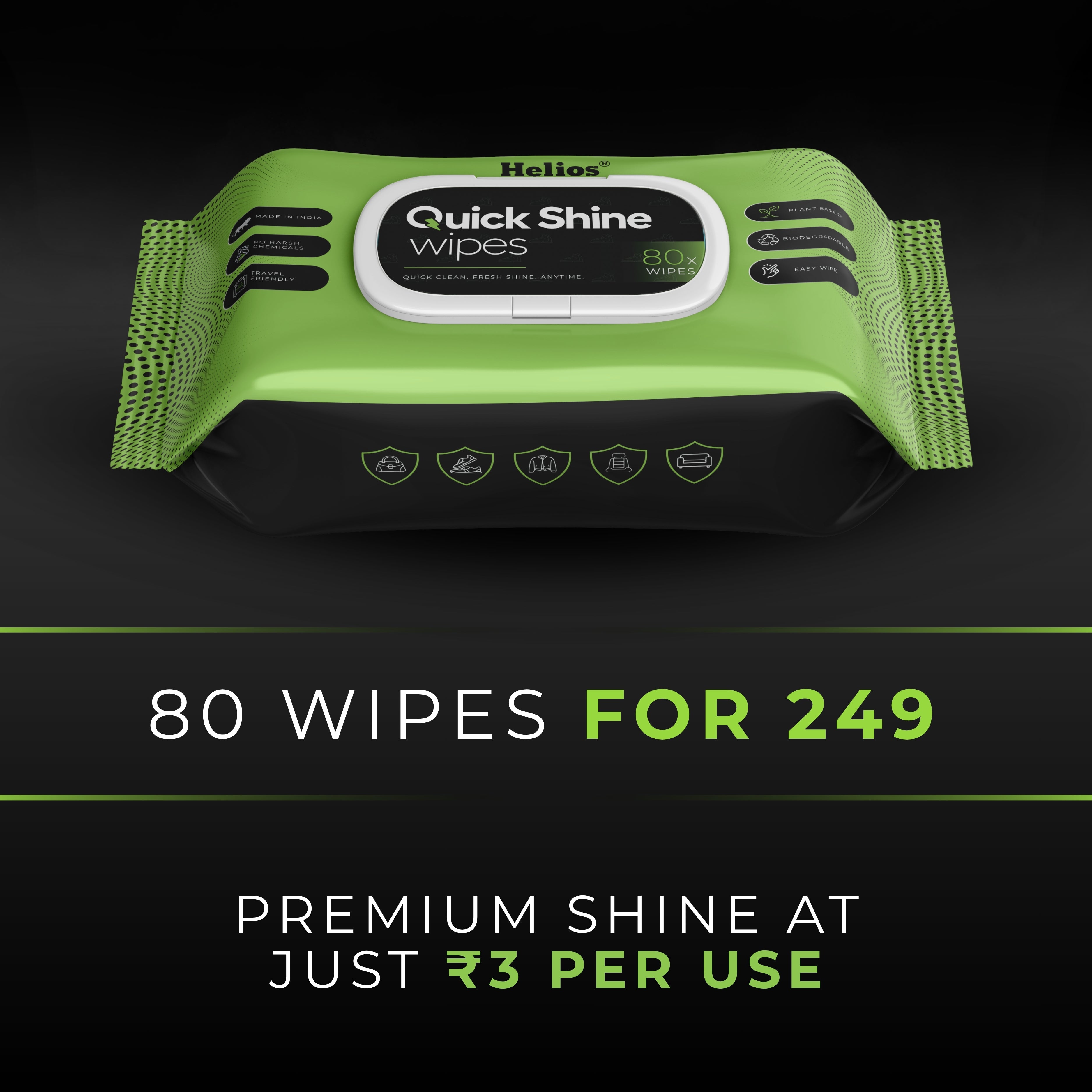 Helios Quick Shine Shoe Wipes Pack of 80